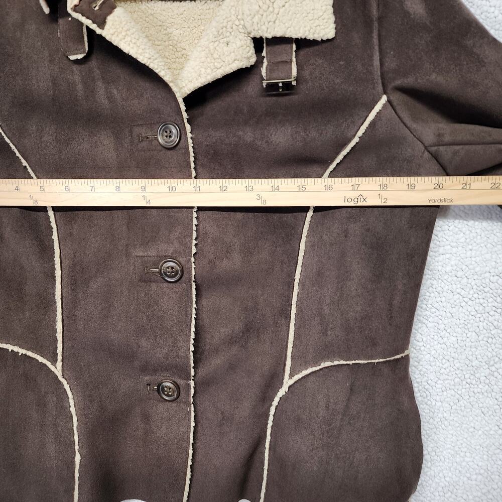 Vintage Old Navy Womens Faux Suede Jacket Size L Brown Sherpa Lined Buckle Y2K - Picture 9 of 14